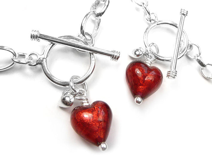Murano Glass Heart Bracelet - Rubino