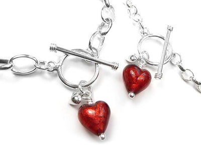 Murano Glass Heart Bracelet - Rubino