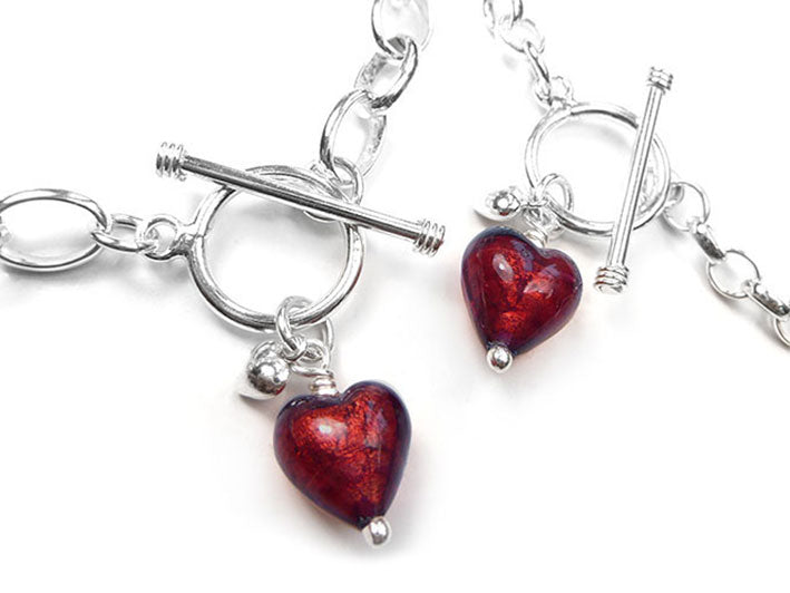 Murano Glass Heart Bracelet - Ruby