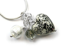 Murano Glass Heart Cluster Pendant - Black and Silver