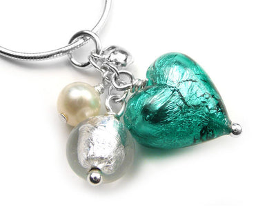 Murano Glass Heart Cluster Pendant - Jade