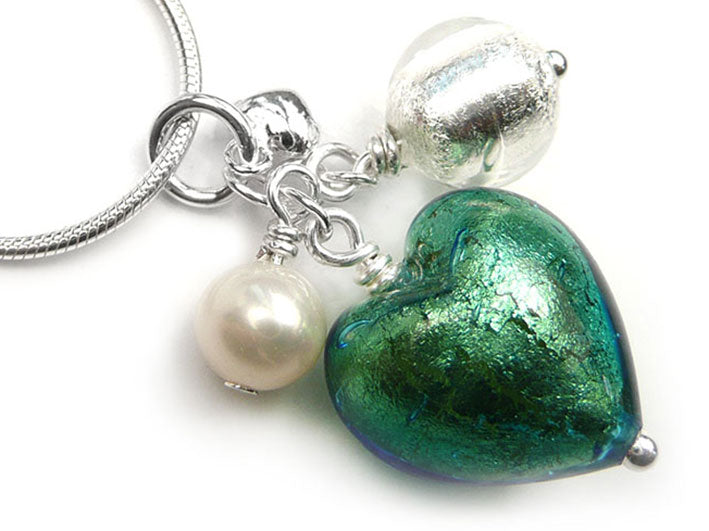 Murano Glass Heart Cluster Pendant - Kingfisher