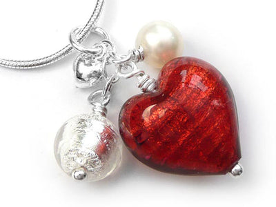 Murano Glass Heart Cluster Pendant - Rubino