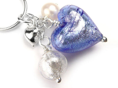 Murano Glass Heart Cluster Pendant - Sapphire