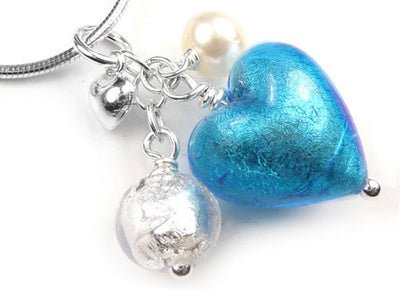 Murano Glass Heart Cluster Pendant - Turquoise
