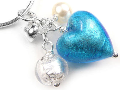 Murano Glass Heart Cluster Pendant - Turquoise