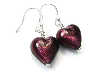 Murano Glass Heart Earrings - Amethyst