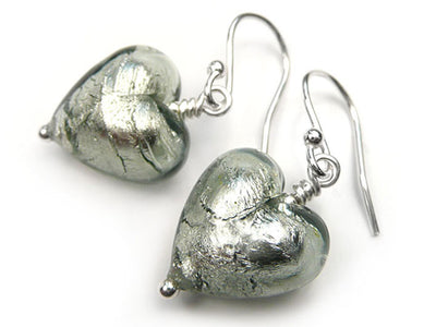 Murano Glass Heart Earrings - Black Diamond