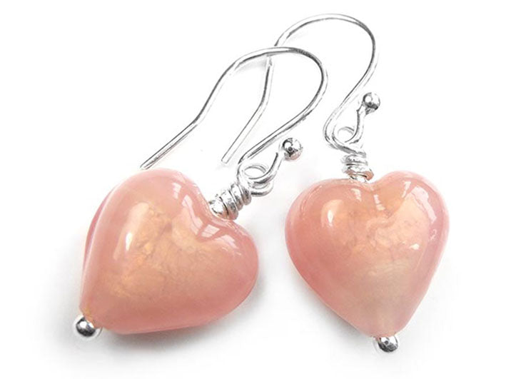 Murano Glass Heart Earrings - Blush Satin