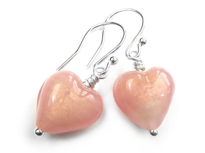 Murano Glass Heart Earrings - Blush Satin