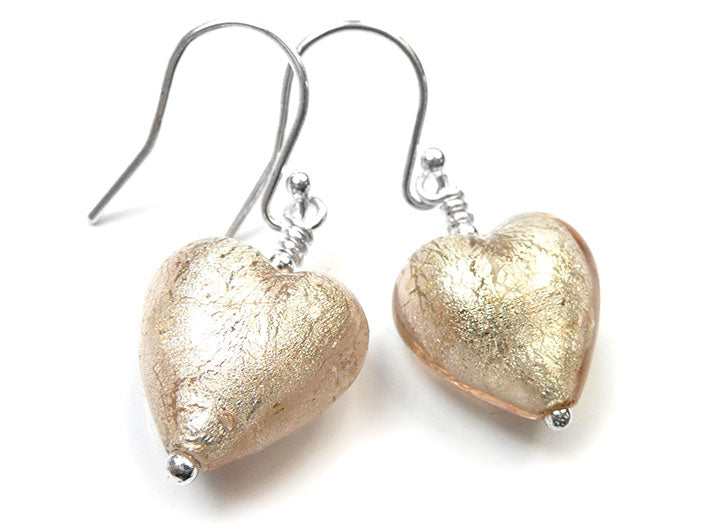 Murano Glass Heart Earrings - Champagne