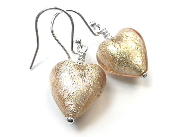 Murano Glass Heart Earrings - Champagne