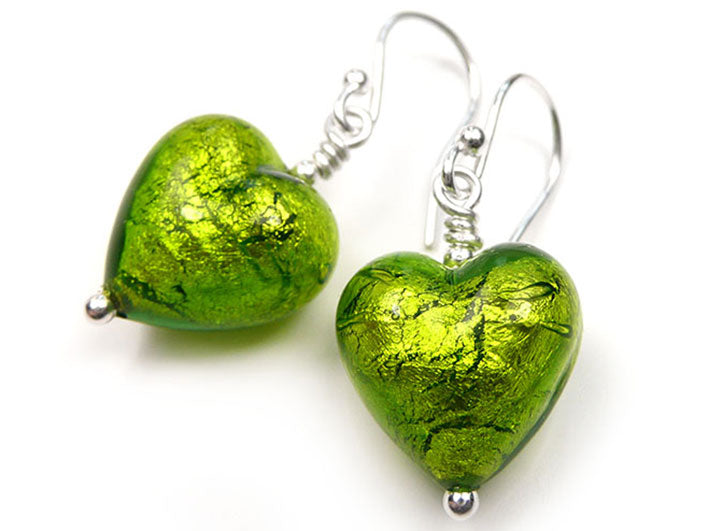 Murano Glass Heart Earrings - Chartreuse