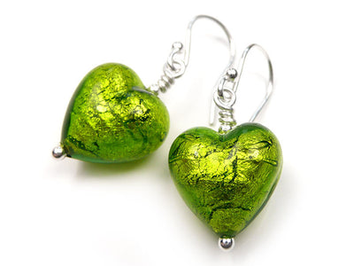 Murano Glass Heart Earrings - Chartreuse