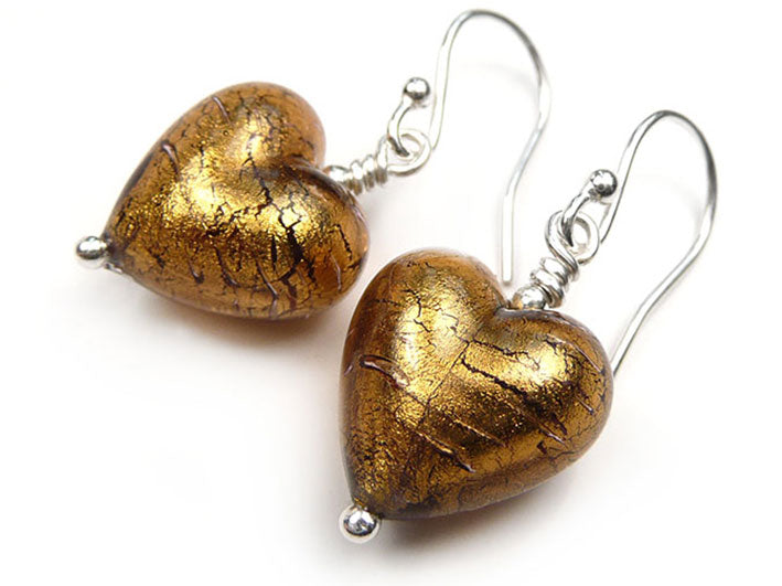 Murano Glass Heart Earrings - Chocolate