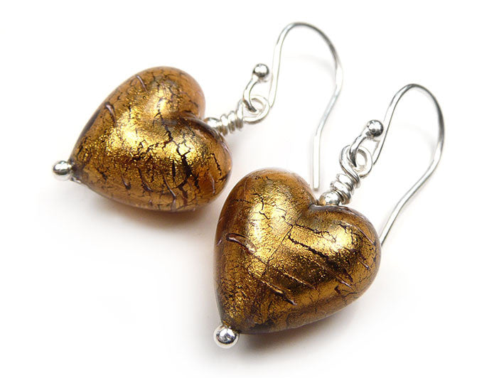 Murano Glass Heart Earrings - Chocolate