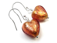 Murano Glass Heart Earrings - Copper