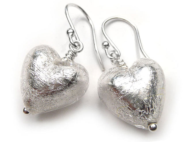 Murano Glass Heart Earrings - Crystal