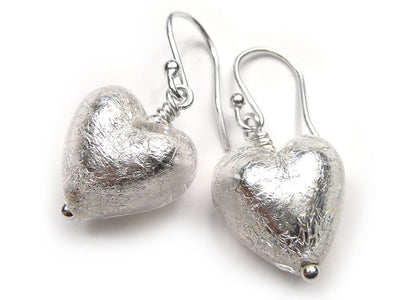 Murano Glass Heart Earrings - Crystal