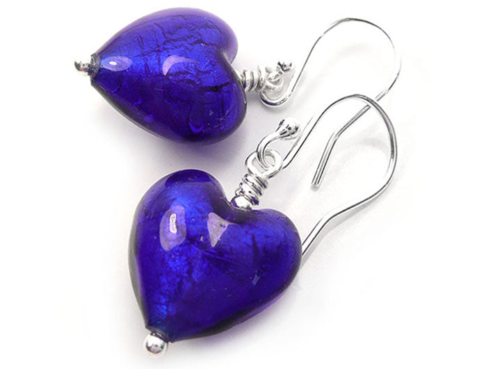 Murano Glass Heart Earrings - Electric