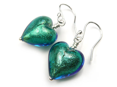 Murano Glass Heart Earrings - Kingfisher