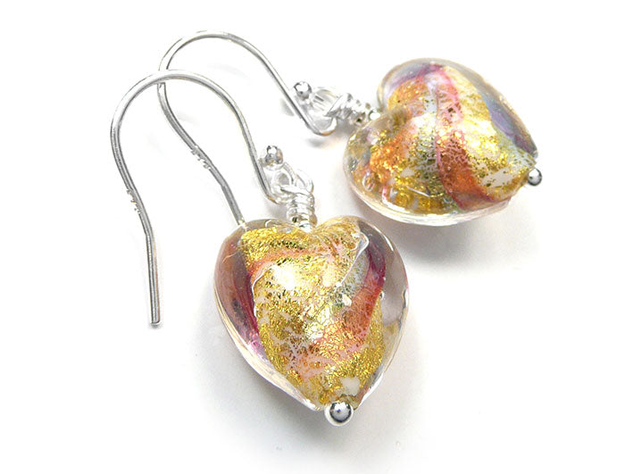 Murano Glass Heart Earrings - Rainbow