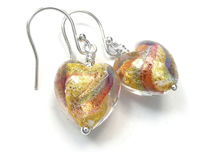 Murano Glass Heart Earrings - Rainbow