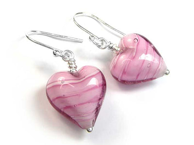 Murano Glass Heart Earrings - Rose White Core