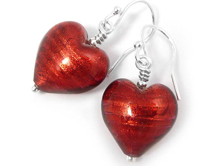Murano Glass Heart Earrings - Rubino