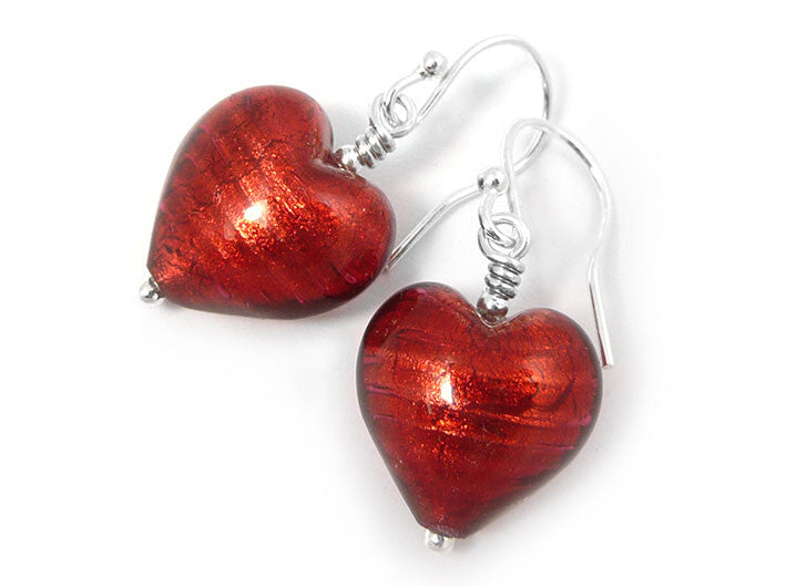 Murano Glass Heart Earrings - Rubino