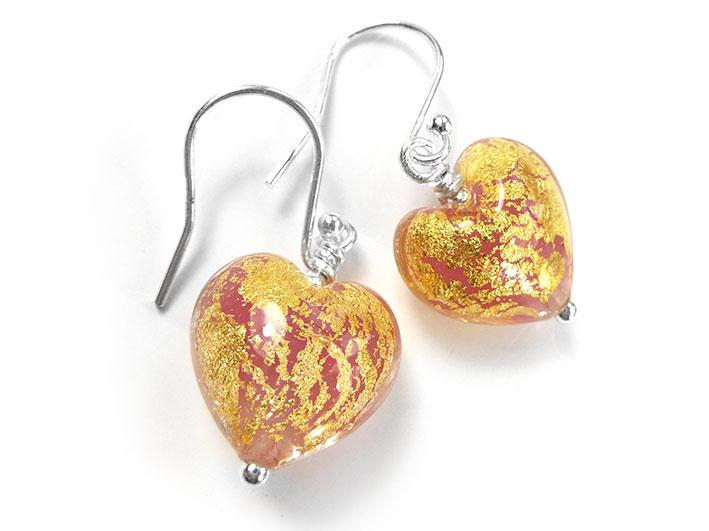 Murano Glass Heart Earrings - Salmon