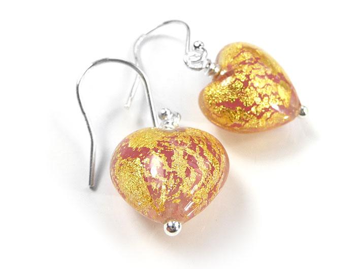 Murano Glass Heart Earrings - Salmon