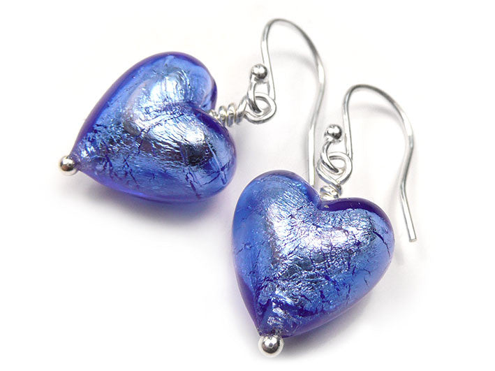 Murano Glass Heart Earrings - Sapphire