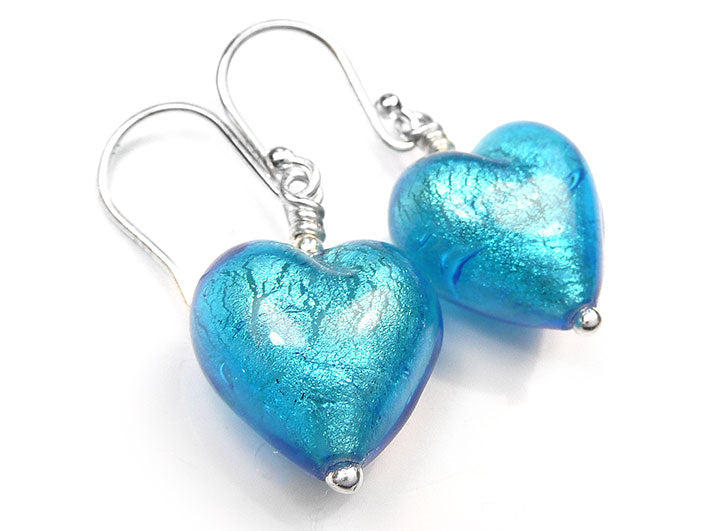 Murano Glass Heart Earrings - Turquoise