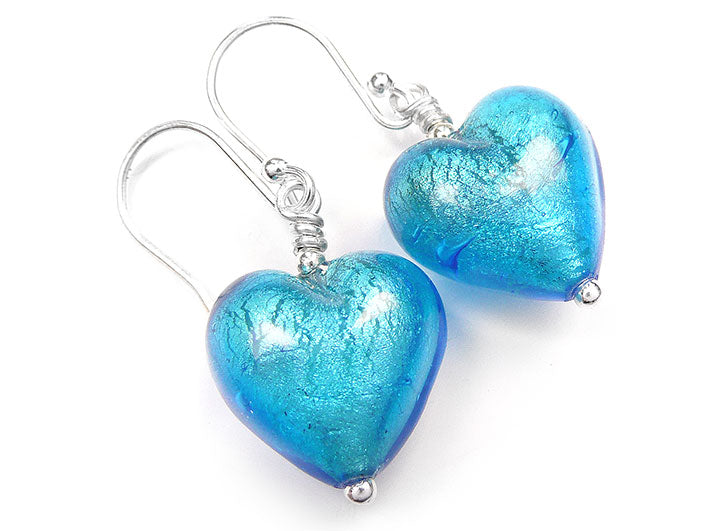 Murano Glass Heart Earrings - Turquoise