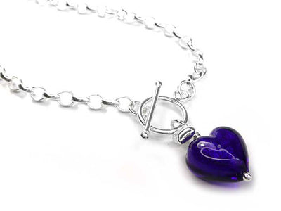 Murano Glass Heart Necklace - Electric