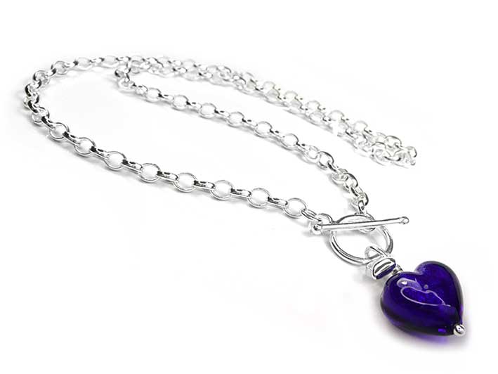 Murano Glass Heart Necklace - Electric