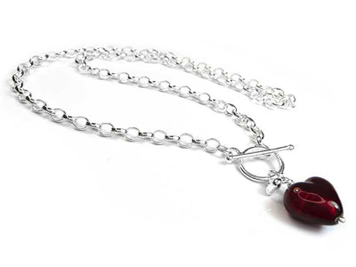 Murano Glass Heart Necklace - Ruby