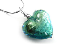 Murano Glass Heart Pendant - Aqua Verde - Snake Chain