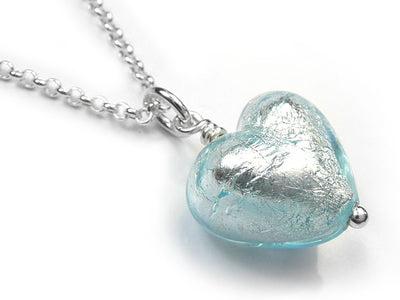 Murano Glass Heart Pendant - Aquamarine Small