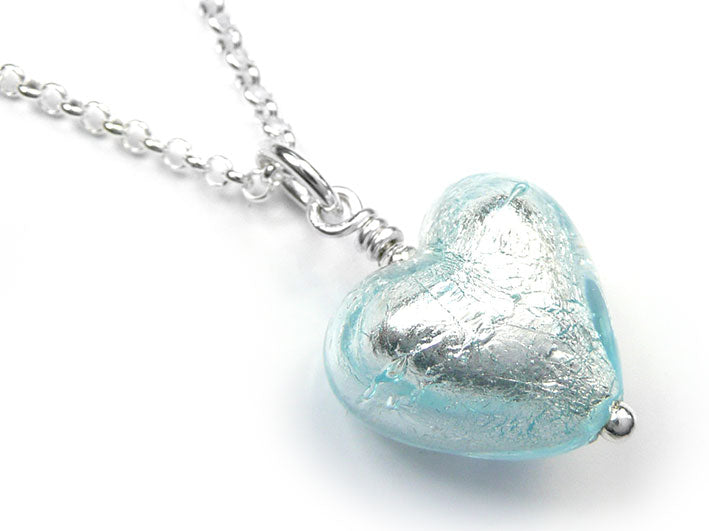 Murano Glass Heart Pendant - Aquamarine Small