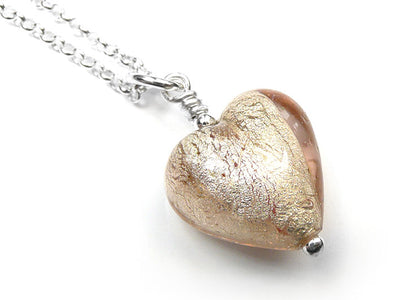 Murano Glass Heart Pendant - Champagne Small