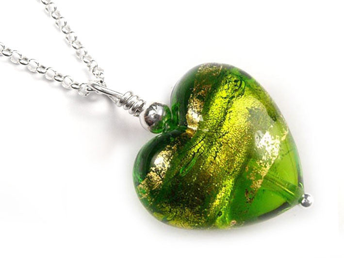 Murano Glass Heart Pendant - Chartreuse Gold - Belcher Chain