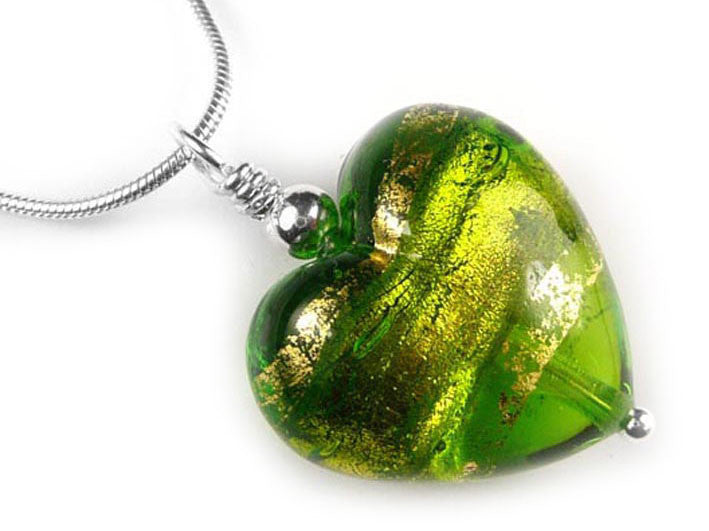 Murano Glass Heart Pendant - Chartreuse Gold - Snake Chain