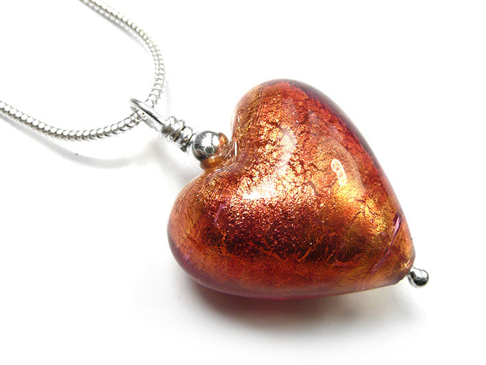 Murano Glass Heart Pendant - Copper