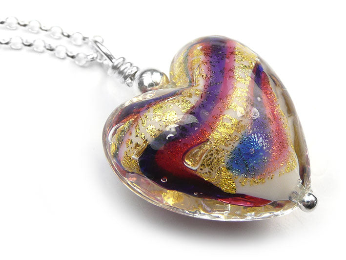 Murano Glass Heart Pendant - Electric and Ruby