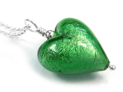 Murano Glass Heart Pendant - Emerald