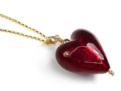 Murano Glass Heart Pendant - Gold Ruby