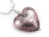 Murano Glass Heart Pendant - Light Amethyst - Snake Chain