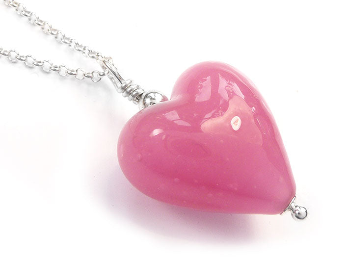 Murano Glass Heart Pendant - Opaque Pink